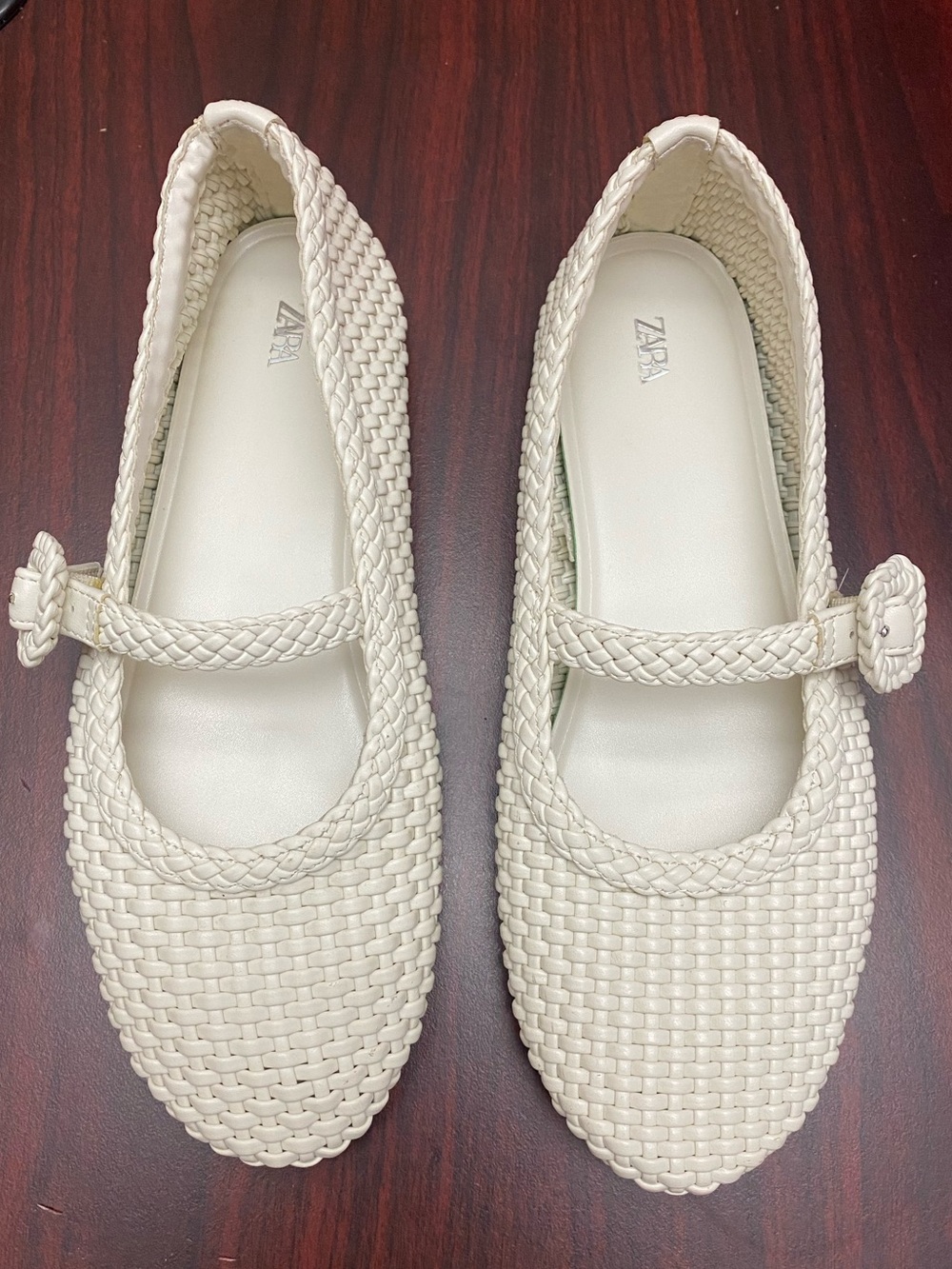 Zara White Braided Maryjane Flats